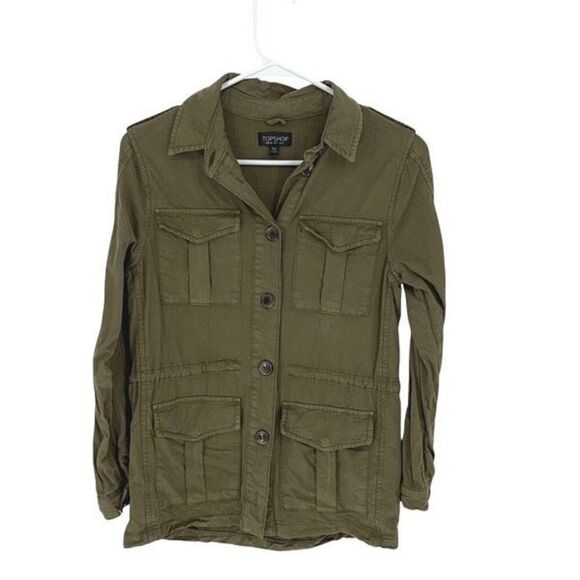 TopShop Women’s Elsa 4 Pockets Button Front Utility Jacket Army Green Size 2 - Picture 2 of 8